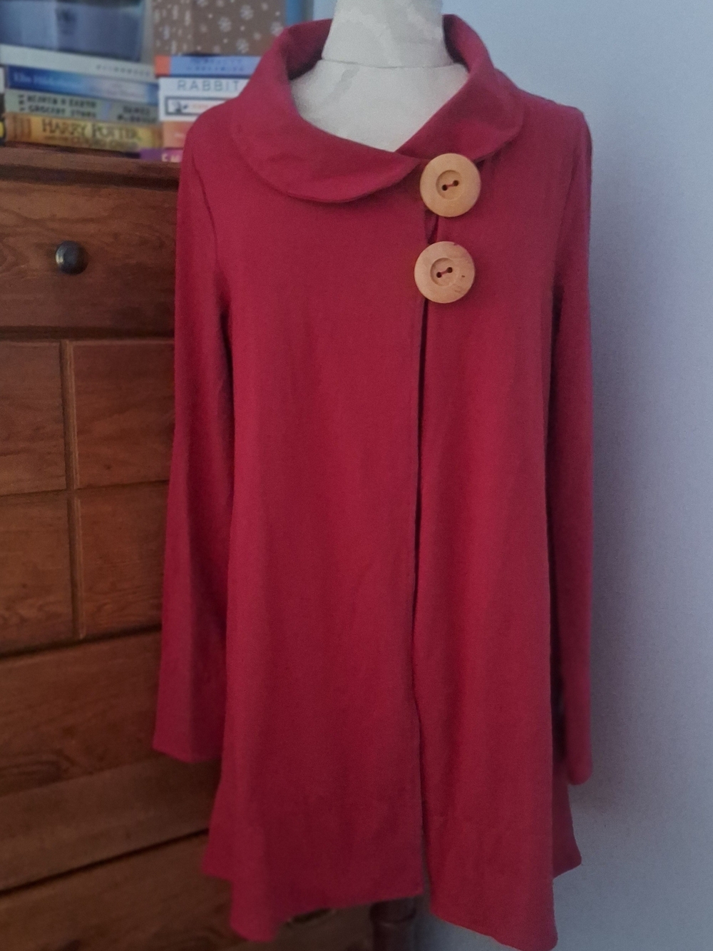 Neon Buddah Red Button-Front Collar Open Sweater